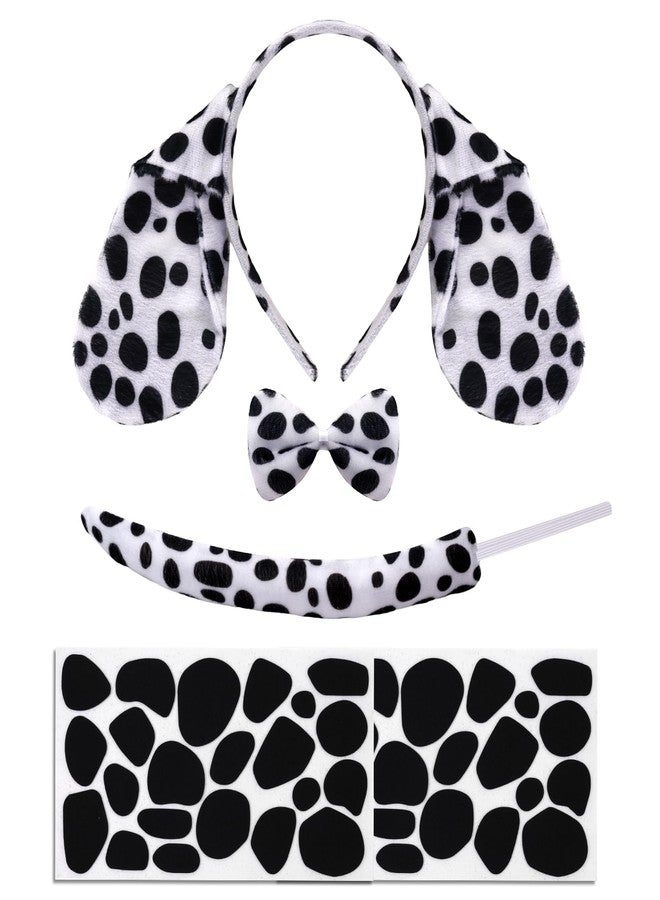Sucrain Dalmatian Dog Costume Ear Headband,Bow Tie,Tail Set with 2 Sheets Black Adhesive Felt for Halloween DIY Projects Costume Party - Image 1